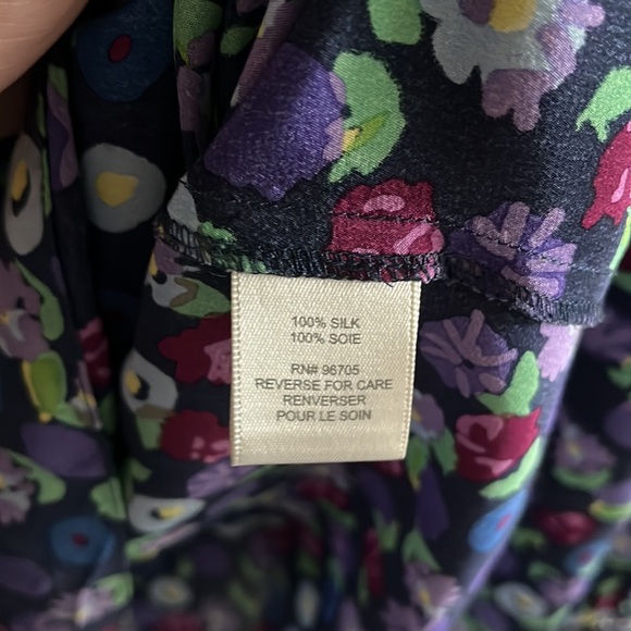 Rebecca Taylor 100% Silk Purple Floral Longsleeve V-Neck Size 6 - Picture 7 of 7